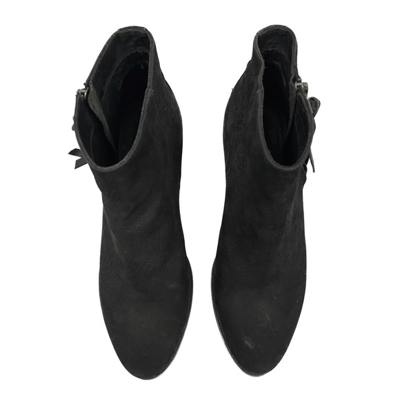 All Saints Womens Jonas‎ Leather Ankle Bootie 41 Black Embossed Nubuck Heeled - Picture 3 of 12